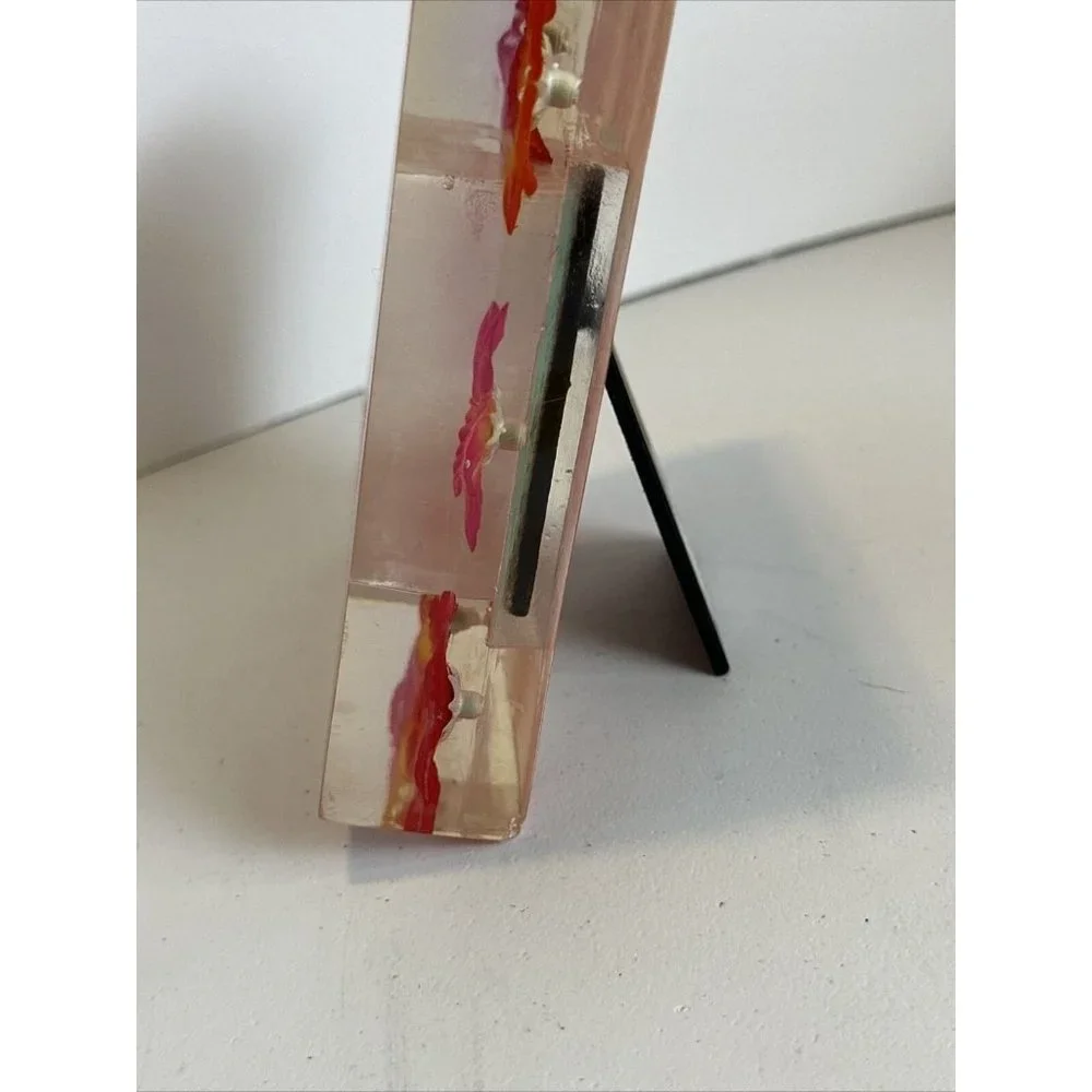 Acrylic Lucite Mod 3D Encased Pink Silk Flower Vtg 5.5
